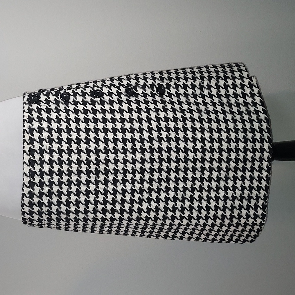 Vince Camuto Black White Houndstooth Wool Blend Button Wrap Mini Skirt Size 14W